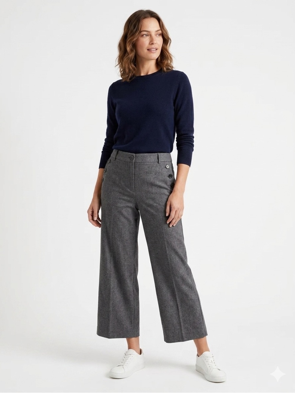 Rachel Zoe Charcoal Gray Wide-Leg Button-Detail Cropped Trousers 286 work trendy